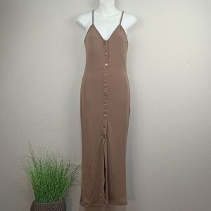 Fashion Nova Womens Brown Sleeveless Button Front Knit Bodycon Maxi Dress sz XL